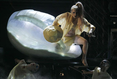 Lady Ga Ga Hatches On Stage