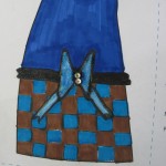 This dress has a dark blue base and a low waisted glitter belt with a light blue sparkly bow. The bow has rhinestone details. Below the belt is a brown and turquise checkered pattern. This reminded me of a cute school uniform. This is a dress you can feel comfortable wearing to school because it isn't too fancy.