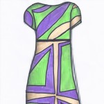 A Spring time casual dress in purple, yellow and green.
